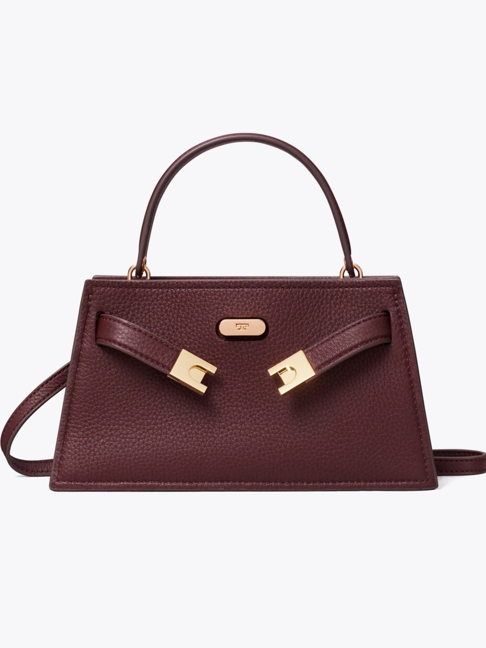 Tory Burch Mini Lee Radziwill Leather Top Handle Bag Dark Carmine Burgundy